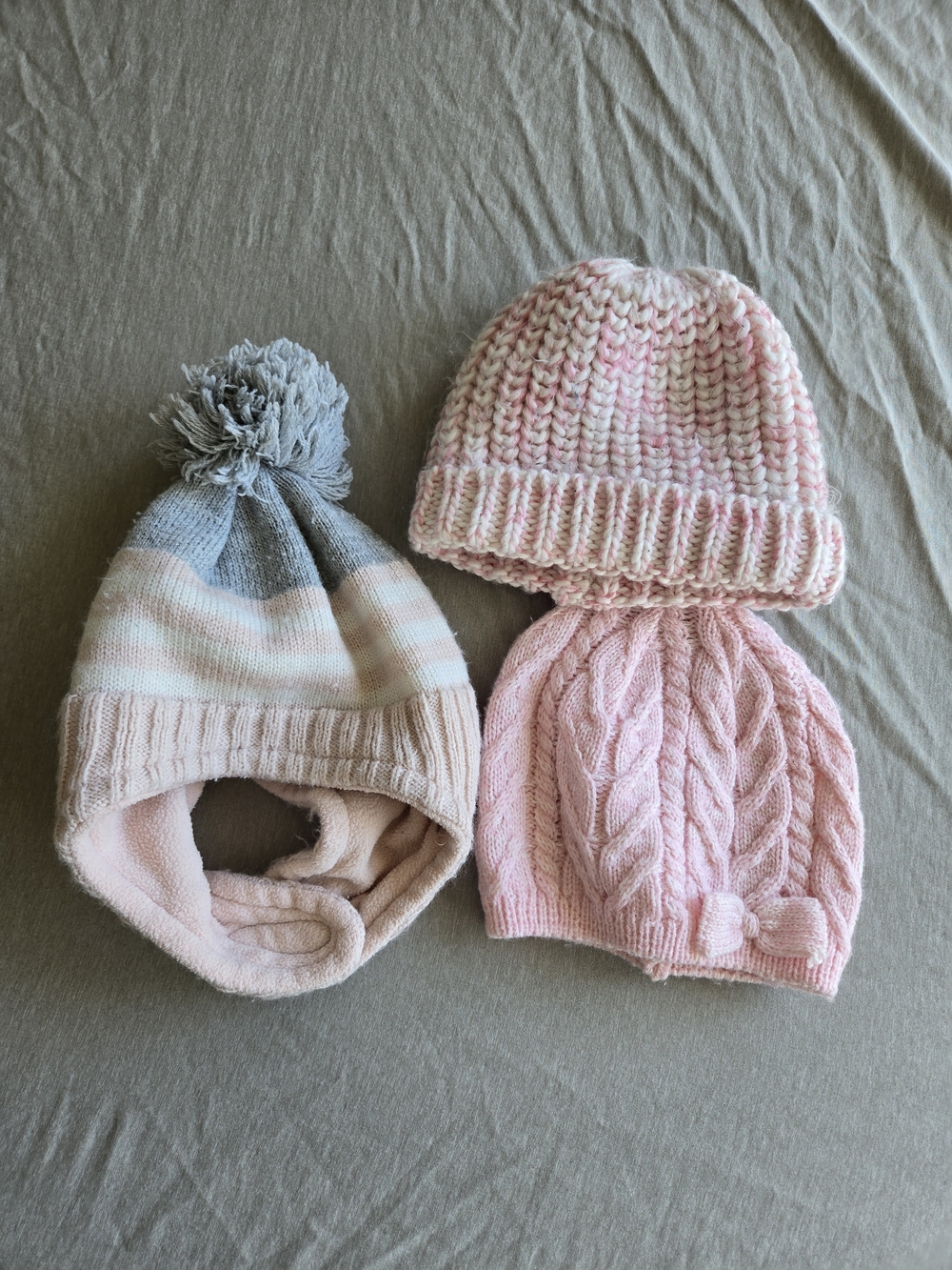 3-Pack Kids Pink Knit Winter Hat Set — Cozy Cable, Pom & Lined Styles
